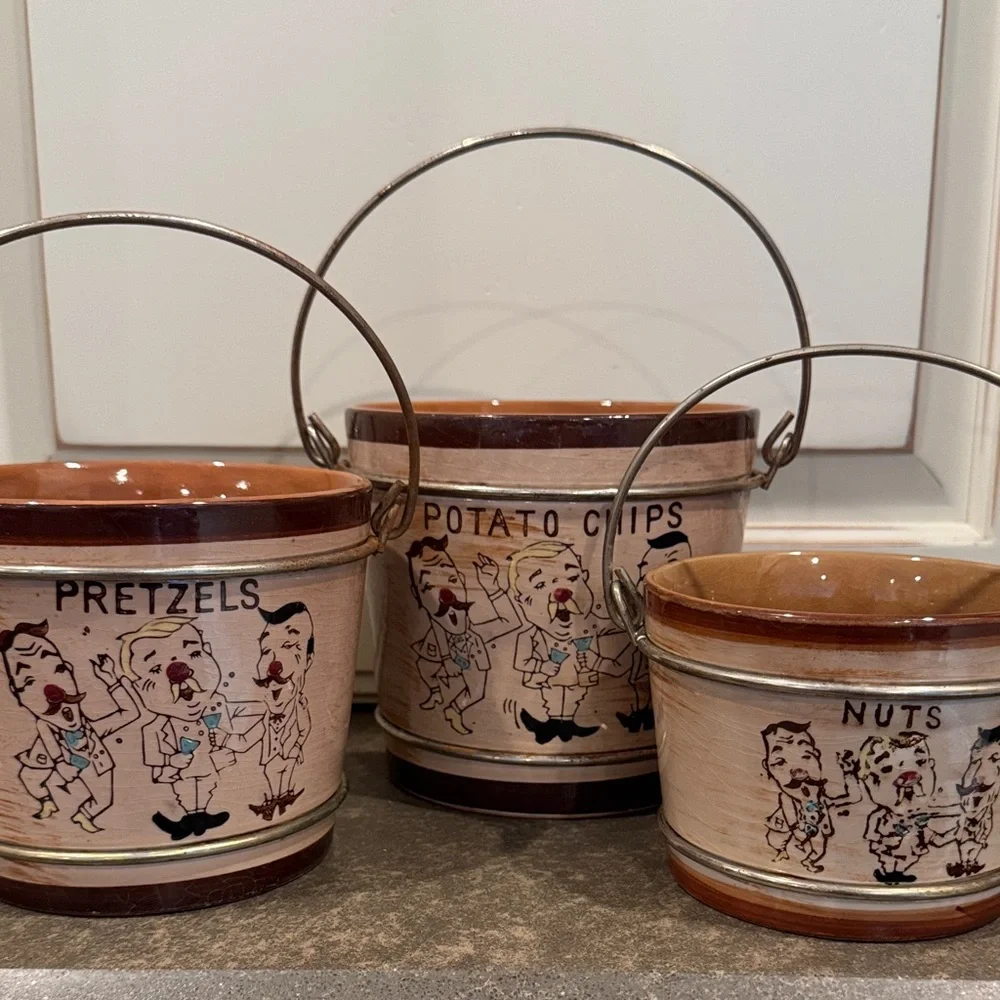 Vintage 1950’s-60’s Snack Buckets Set